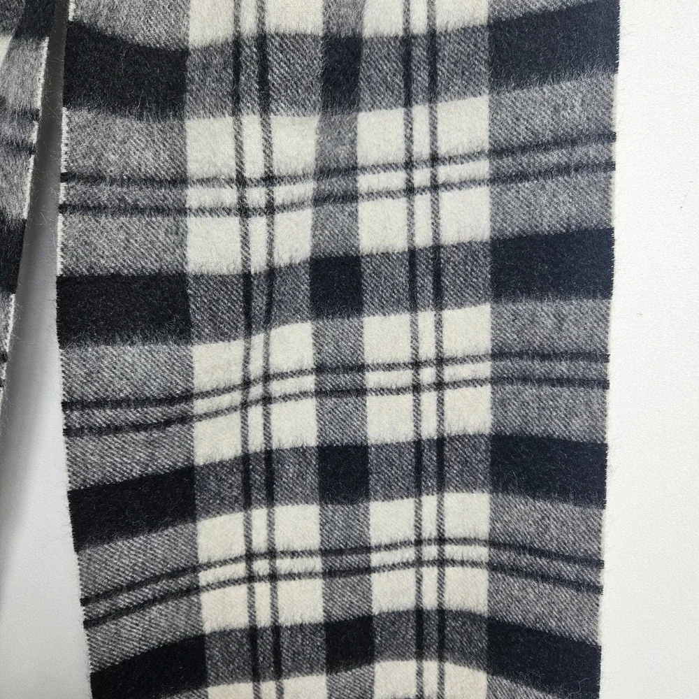 Peck & Peck‎ Cashmere Scarf Luxury Cozy Plaid Check Fringe Wrap Black Cream